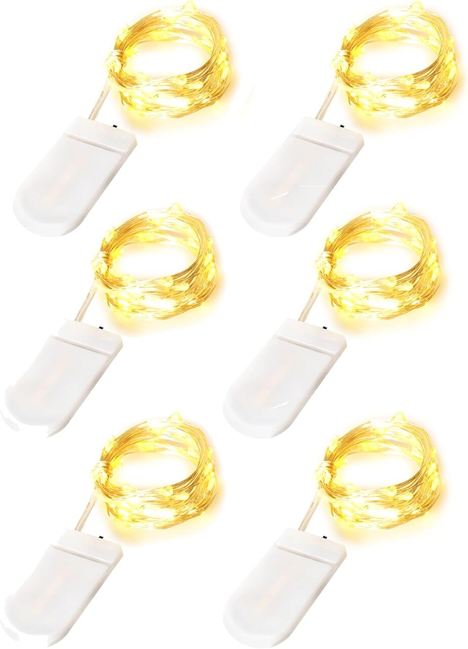 Fairy Lights Battery Operated Christmas Lights 6 Pack 7Ft 20 LED Mini String Lights Silver Wire Mason Jar Lights Firefly Lights for Bedroom Wedding Birthday Party Centerpiece, Warm White